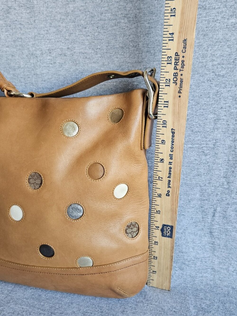 Coach Tan Brown Applique Soho Shoulder Bag Silver Hardware F10651 Polka Dot Y2K - Picture 9 of 15